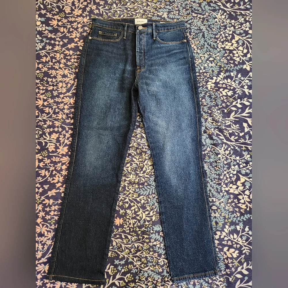 Frame Le Sylvie Slender Straight High Rise Blue Jeans Size 30 - Picture 2 of 12